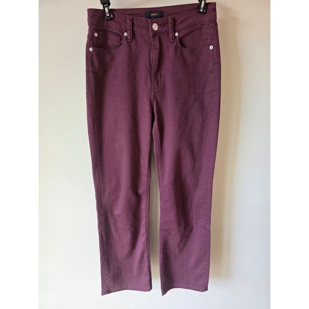 Quince Burgundy High Rise Straight Leg Pants Plum Wine Cotton Blend Size 27